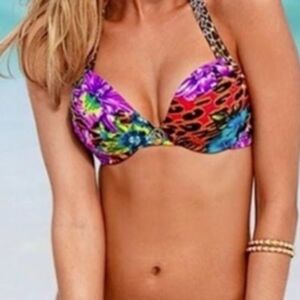 *RARE PRINT* Victoria's Secret BOMBSHELL BIKINI Bra Top, Red Floral Leopard